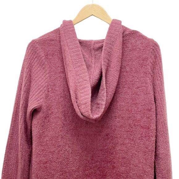 Barefoot Dreams CozyChic Lite Relaxed Hooded Long Cardigan Berry Rose Size Small - Picture 6 of 13